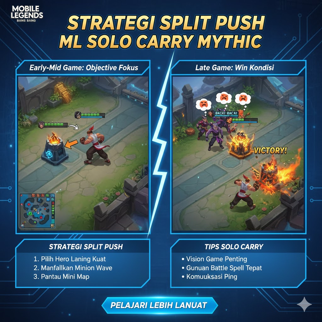 Strategi Split Push MLBB Solo Carry Mythic!