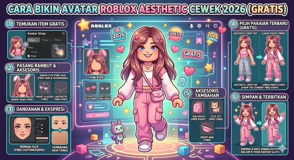 Cara Bikin Avatar Roblox Aesthetic Cewek 2026 (Gratis)